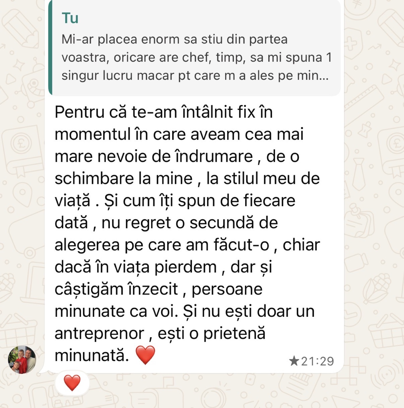 Mesaj primit de la o clientă despre experiența ei cu sistemul Change Yourself For Life